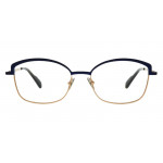 Colibris Eyewear Damenbrille Tilda mit dünnem, gold-blauem Rahmen, Frontalansicht.