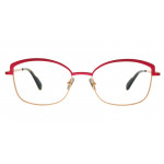 Colibris Eyewear Damenbrille Tilda mit rotem Rahmen und goldfarbenen Bügeln, frontal Ansicht