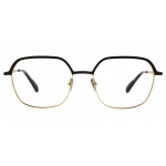 Colibris Eyewear Damenbrille Tilla mit eckigem, gold-schwarzem Rahmen, frontal abgebildet.