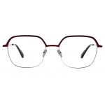 Colibris Eyewear Damenbrille Tilla mit eckigem, rot-silbernem Rahmen, frontalansicht.