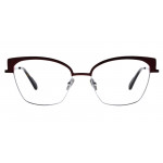 Colibris Eyewear Damenbrille Tora, halbrand, rot-schwarz mit Cat-Eye-Form, Produktabbildung frontal.