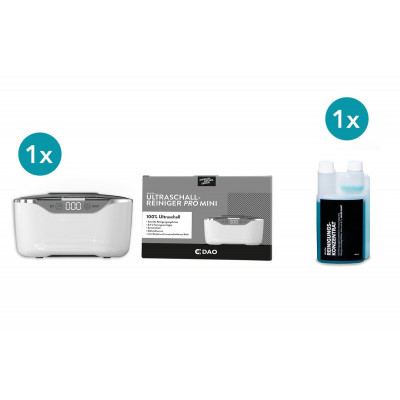 Ultra Klar Bundle No. 1 – Ultraschallreiniger für Brillen mit 500 ml Reinigungskonzentrat