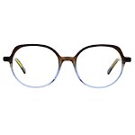 Damenbrille Colibris Emilia mit runden Gläsern, braunem Rahmen oben und transparentem Rahmen unten.