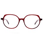 Rote Damenbrille Colibris Emilia mit rundem Gestell, vorne frontal abgebildet.