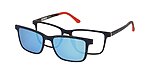 Schwarze Herrenbrille CL90195 mit blauen Gläsern und roten Bügelenden.