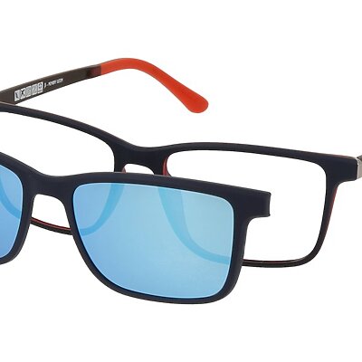 Schwarze Herrenbrille CL90195 mit blauen Gläsern und roten Bügelenden.