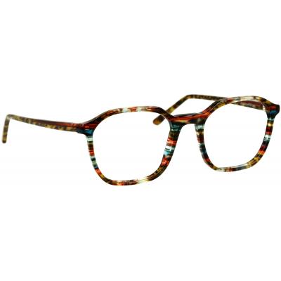 Herrenbrille Johann von Goisern J816 mit eckigen Gläsern und buntem, mehrfarbigem Gestell aus Kunststoff.