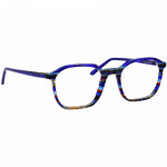 Herrenbrille Johann von Goisern J816 in Blau mit rechteckigem Rahmen und farbenfrohen Details entlang der Fassung.