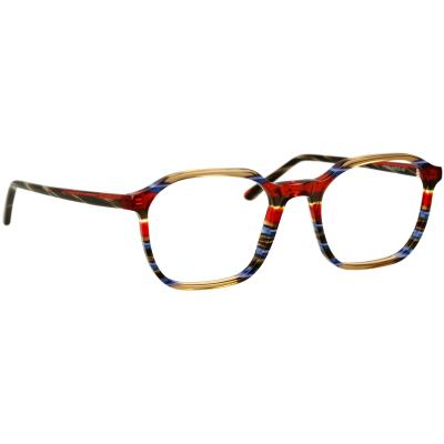 Herrenbrille Johann von Goisern J816 mit mehrfarbigem Gestell und rechteckigen Gläsern, detailreiche Musterung.