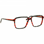 Herrenbrille Johann von Goisern J817 mit geometrischem Rahmen, mehrfarbigem Streifenmuster und modernem Design.