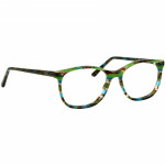 Unisexbrille Johann von Goisern J818 mit rechteckigem Rahmen, mehrfarbig in Grüntönen, Blau und Braun.