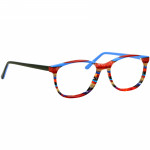 Unisexbrille Johann von Goisern J818 mit rechteckigem Rahmen, mehrfarbigem Design und auffälligen Farben.