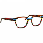 Unisexbrille Johann von Goisern J819 mit gestreiftem Rahmen in bunten Farben und rechteckigen Gläsern.