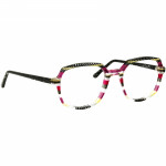 Damenbrille Johann von Goisern J822 mit mehrfarbigem, geometrischem Rahmen und schmalen Bügeln.