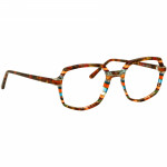 Damenbrille Johann von Goisern J822 mit eckigem Rahmen und buntem, mehrfarbigem Design aus Acetat.