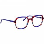 Damenbrille Johann von Goisern J822 mit bunt gestreiften Rahmen in Rot, Blau und weiteren Farben.