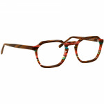 Herrenbrille Johann von Goisern J826 mit geometrischem Rahmen in warmen Brauntönen und bunten Akzenten.