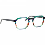 Herrenbrille Johann von Goisern J826 mit eckigem Rahmen in mehrfarbigem Design und bunten Akzenten an den Gläserrändern.