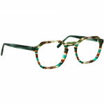 Herrenbrille Johann von Goisern J826 mit grünem Rahmen und mehrfarbigen Akzenten in modernem, eckigem Design.
