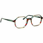 Herrenbrille Johann von Goisern J827 mit achteckigem Rahmen, mehrfarbigen Details und schlanken Bügeln.