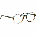 Herrenbrille Johann von Goisern J827 mit achteckigem Rahmen, farbigen Mustern und schlanken schwarzen Bügeln.