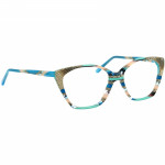 Damenbrille Johann von Goisern JA003 mit eckigem Rahmen, mehrfarbigem Design in Blau, Beige und Braun.