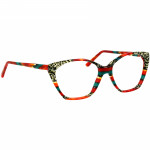 Damenbrille Johann von Goisern JA003 mit farbenfrohem, gestreiftem Rahmen und dezenten Musterdetails an den Bügeln.