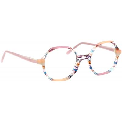 Unisexbrille Johann von Goisern JA004 mit rundem Gestell in bunten Farben und leicht transparenten Bügeln.