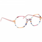Unisexbrille Johann von Goisern JA004 mit rundem Gestell in bunten Farben und leicht transparenten Bügeln.