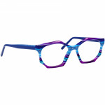 Damenbrille Johann von Goisern JA017 mit eckigem Rahmen in Blau- und Lilatönen sowie gestreiften Details.