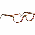 Damenbrille Johann von Goisern JA017 mit hexagonalem Gestell, braun gemustert und farbigen Akzenten an den Rändern.
