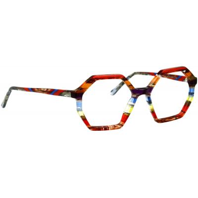 Damenbrille Johann von Goisern JA019 mit achteckigem Rahmen und buntem Farbmuster.
