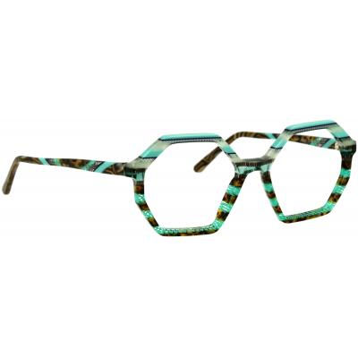 Damenbrille Johann von Goisern JA019 mit achteckigem Rahmen, türkis-braunem Muster und einzigartigem Design.