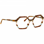 Damenbrille Johann von Goisern JA019 mit sechseckigen Rahmen in Brauntönen und buntem Muster.