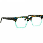 Herrenbrille Johann von Goisern JA020 mit eckigem Rahmen in bunten Farben und mintfarbenem Muster an Front und Bügeln.