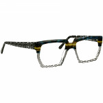 Herrenbrille Johann von Goisern JA020 mit geometrischem Rahmen und modernem Design in Schwarz, Blau und Gold.