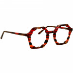 Damenbrille Johann von Goisern JA021 mit auffälligem, achteckigem Rahmen in Rot- und Brauntönen.