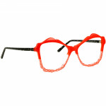 Rote Damenbrille Johann von Goisern JA022 mit markanten schwarz-roten Bügeln und einzigartigem Design.