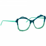 Damenbrille Johann von Goisern JA022 mit asymmetrischem Design in Blau und Grün, stilvoll und einzigartig.