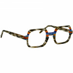 Unisexbrille Johann von Goisern JA024 mit eckigen Rahmen in mehrfarbigem Design, inklusive orangefarbenen und blauen Akzenten.