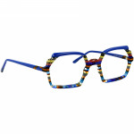 Bunte Damenbrille Johann von Goisern JA026 mit sechseckigem Rahmen und farbigen Streifen, stilvoll und modern.
