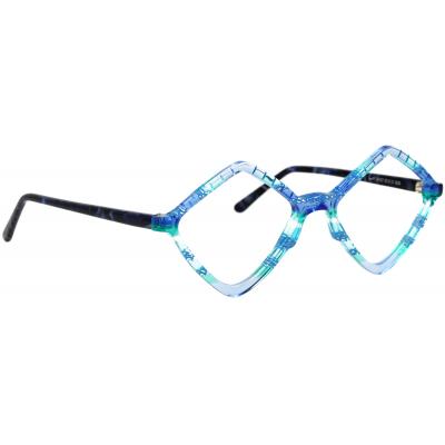Unisexbrille Johann von Goisern JA027 mit auffälligem, geometrischem Rahmen in Blau- und Grüntönen, modern und stilvoll.