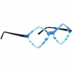 Unisexbrille Johann von Goisern JA027 mit auffälligem, geometrischem Rahmen in Blau- und Grüntönen, modern und stilvoll.