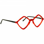 Unisexbrille Johann von Goisern JA027 mit auffälligem roten Rahmen und schwarz gemusterten Bügeln, modernes Design.
