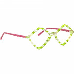 Unisexbrille Johann von Goisern JA027 mit markantem Design: grün-gelbe Fassung, pinke Bügel, ideal für einen auffälligen Look.