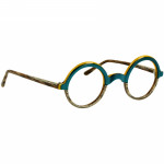 Unisexbrille Johann von Goisern JA028 mit rundem Rahmen, gelben und grünen Akzenten sowie gemusterten Details.