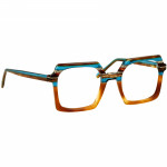 Damenbrille Johann von Goisern JA029 mit eckigem Gestell in Braun- und Blautönen, stilvoll und modern designt.
