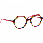 Damenbrille Johann von Goisern JA030, bunte runde Kunststofffassung mit auffälligem, mehrfarbigem Streifenmuster.