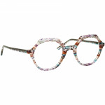 Damenbrille Johann von Goisern JA030 mit markantem, achteckigem Rahmen in mehrfarbigen Mustern aus hochwertigem Material.