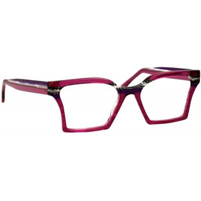 Damenbrille Johann von Goisern JA031 mit eckigem Rahmen in kräftigem Pink und lila Akzenten, stilvoll und modern.